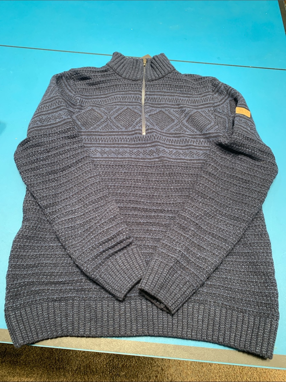 Ivanhoe of Sweden Men's Half-Zip Textured Knit Sweater - Dark Blue